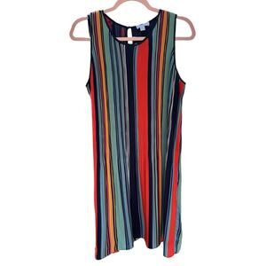 CAROLINA BELLE Montreal Pleated Striped Sleeveless Dress Lined Size Large
